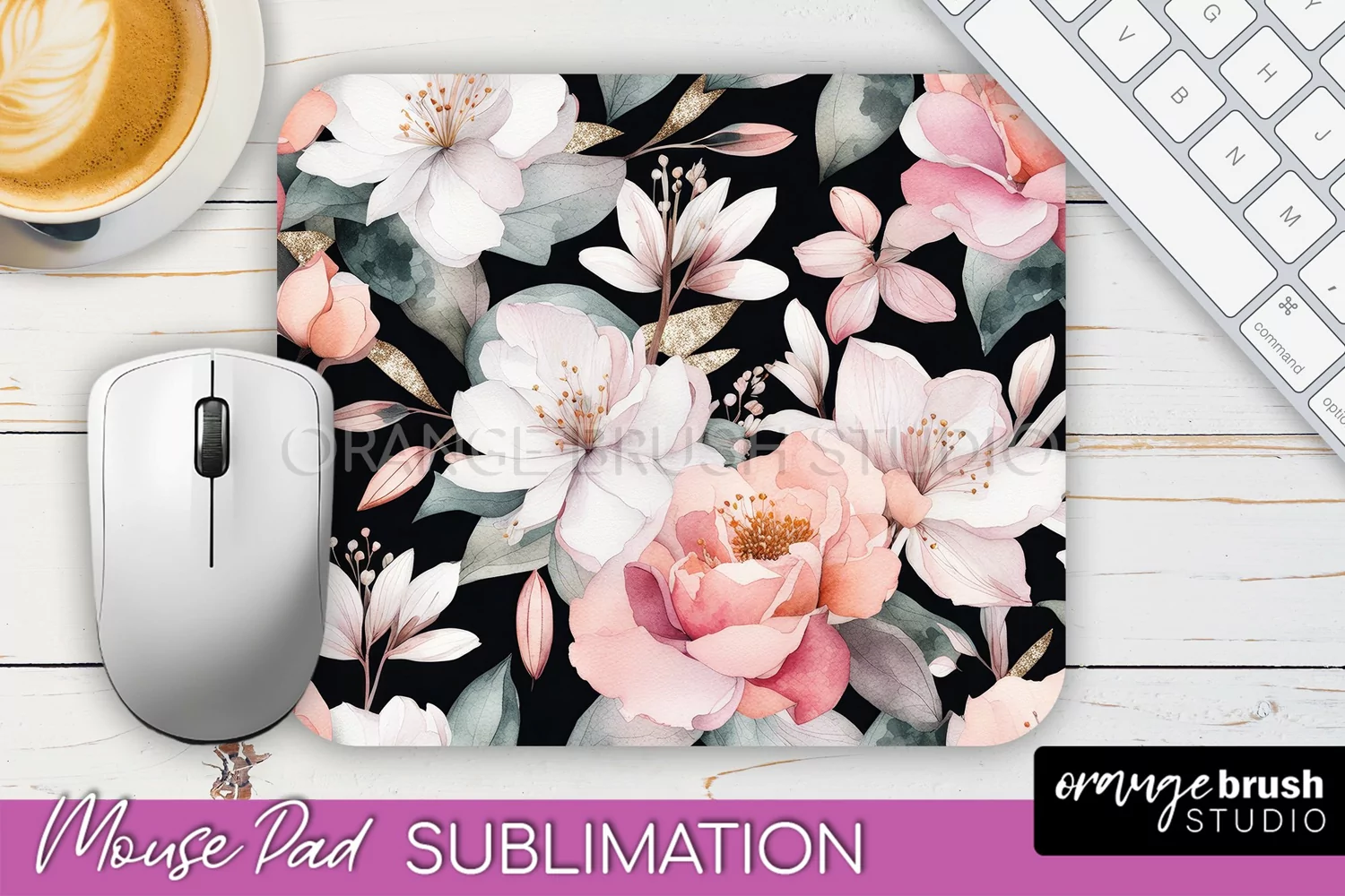 Floral Mouse Pad PNG - Pink Flowers Mousepad Sublimation product image 1