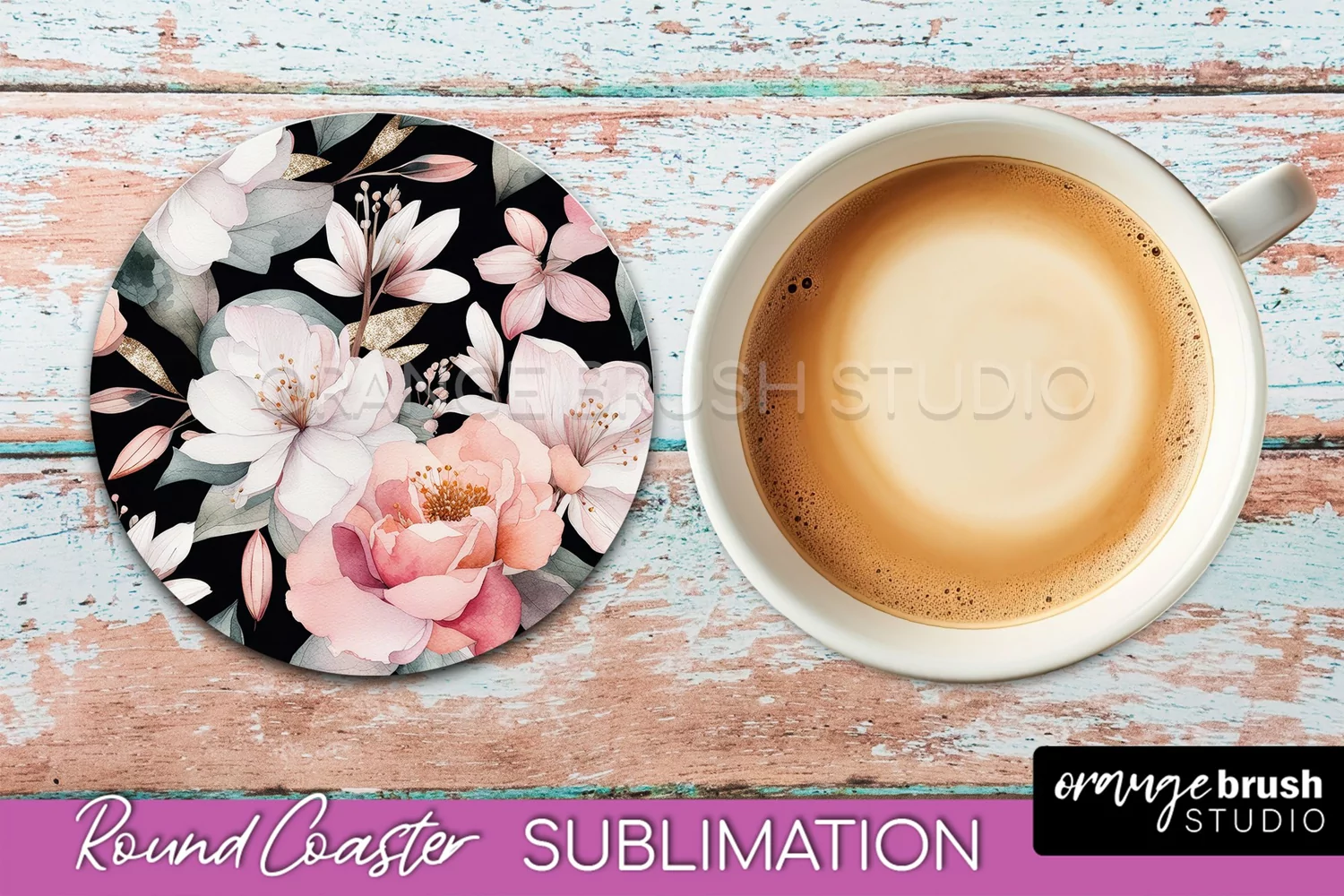 Watercolor Flowers Round Coaster - Floral Pink Sublimation product image 1