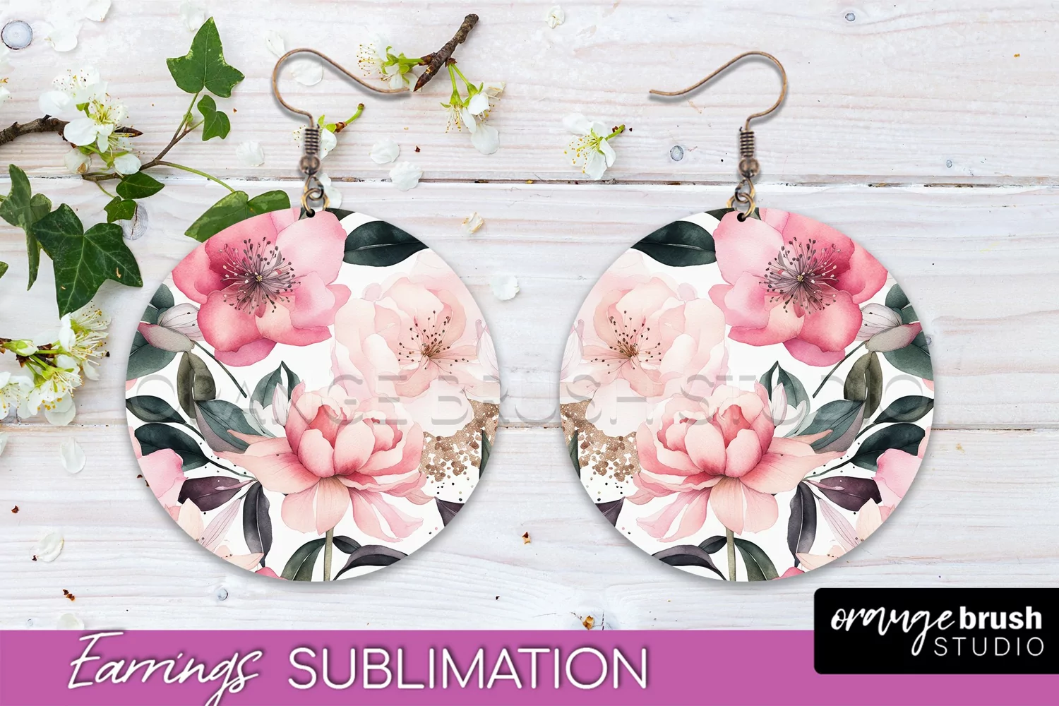 Watercolor Flowers Earrings, Pink Floral Earring Sublimation product image 1
