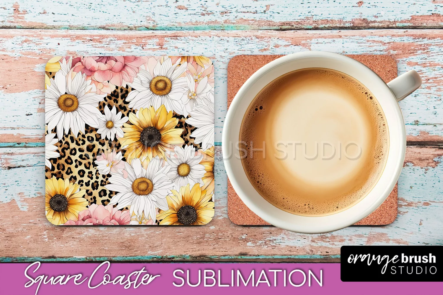 Watercolor Flowers Square Coaster - Floral Pink Sublimation product image 1