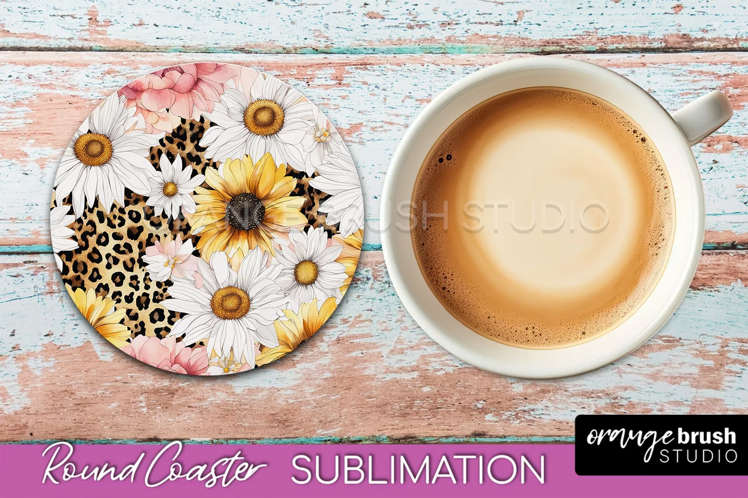 Watercolor Flowers Round Coaster - Floral Pink Sublimation product image 1