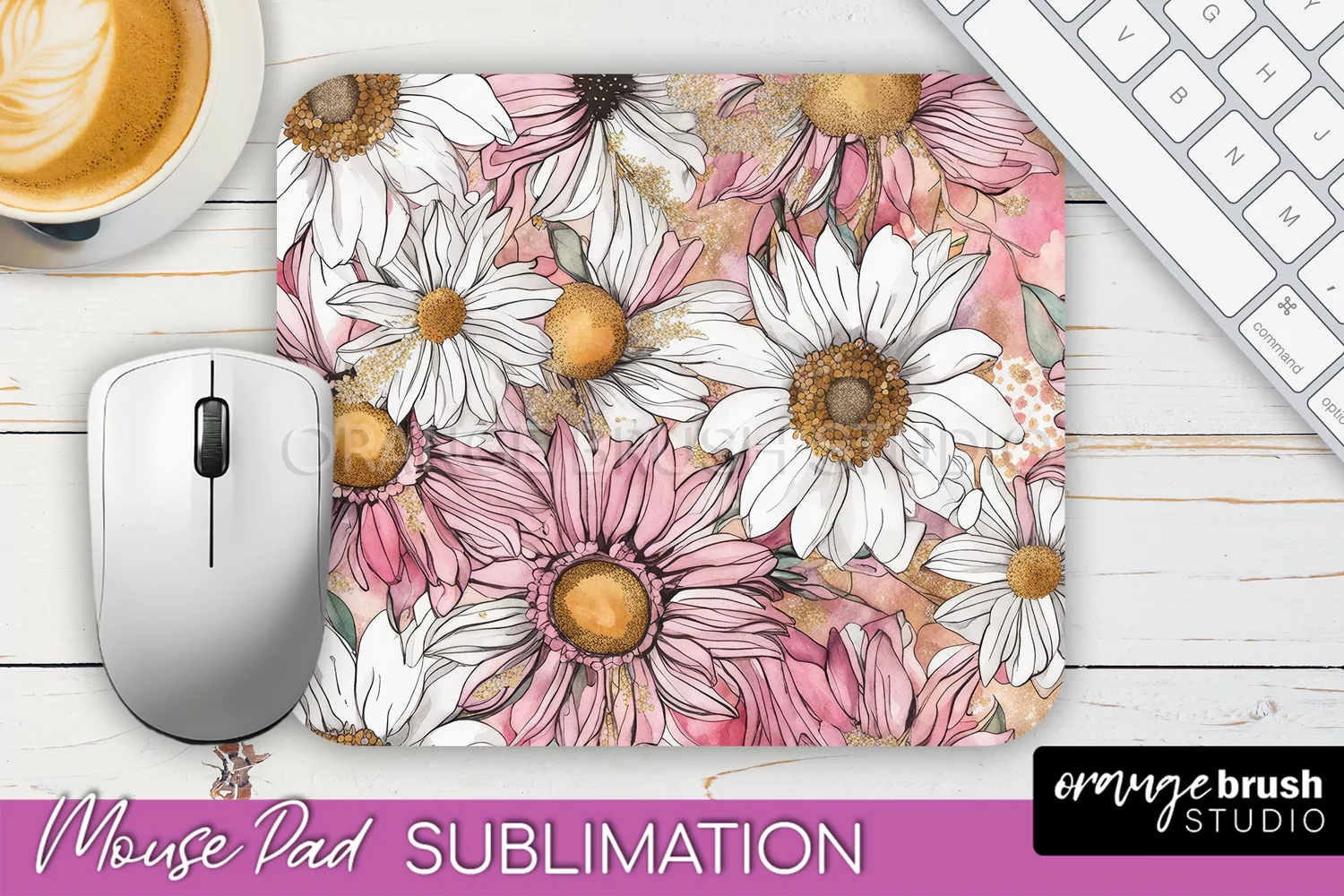 Floral Mouse Pad PNG - Pink Flowers Mousepad Sublimation product image 1