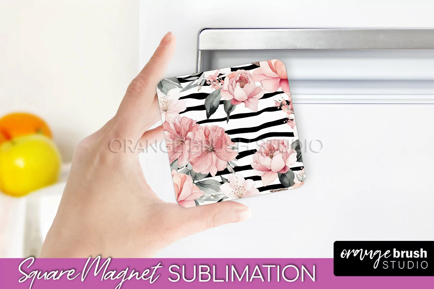 Pink Flowers Magnet Sublimation - Watercolor Magnet Design product image 1