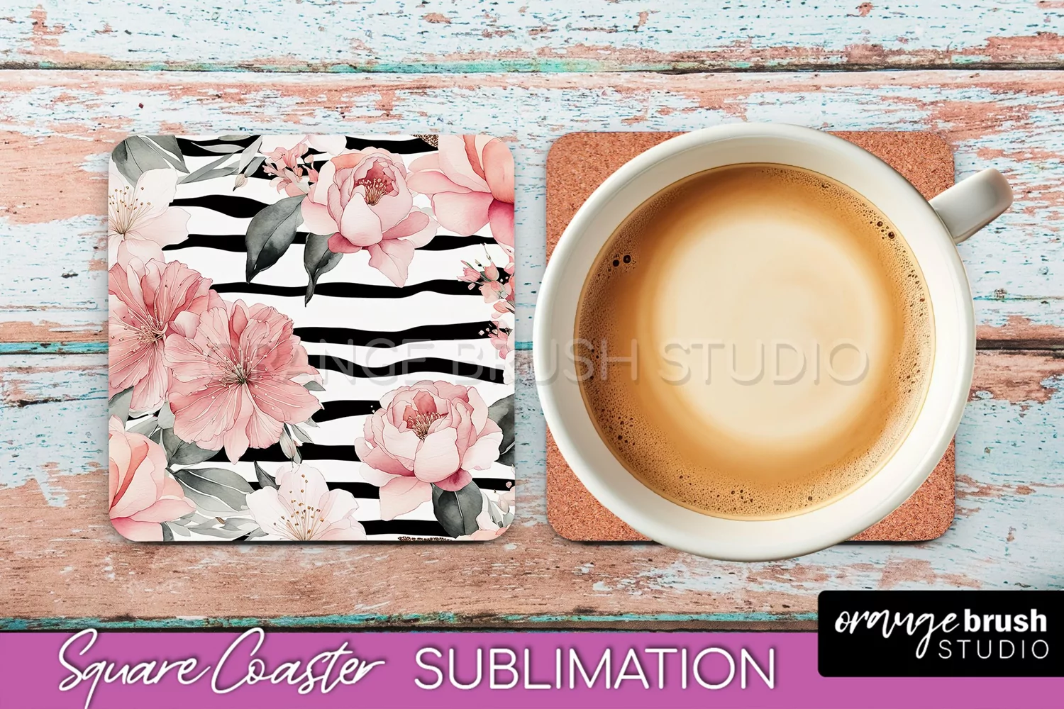 Watercolor Flowers Square Coaster - Floral Pink Sublimation product image 1