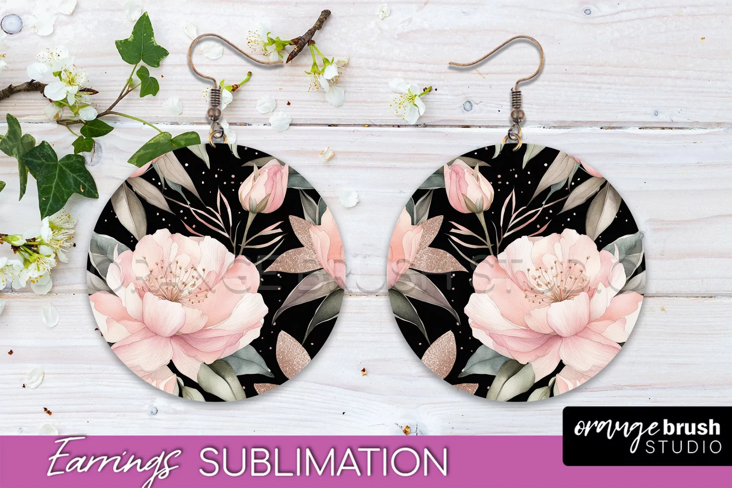 Watercolor Flowers Earrings, Pink Floral Earring Sublimation product image 1