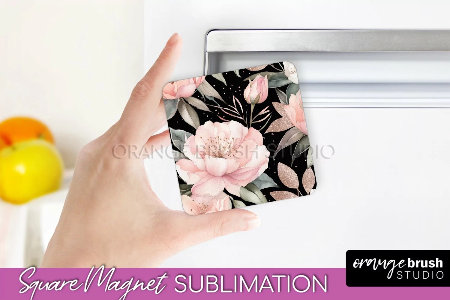 Pink Flowers Magnet Sublimation - Watercolor Magnet Design product image 1