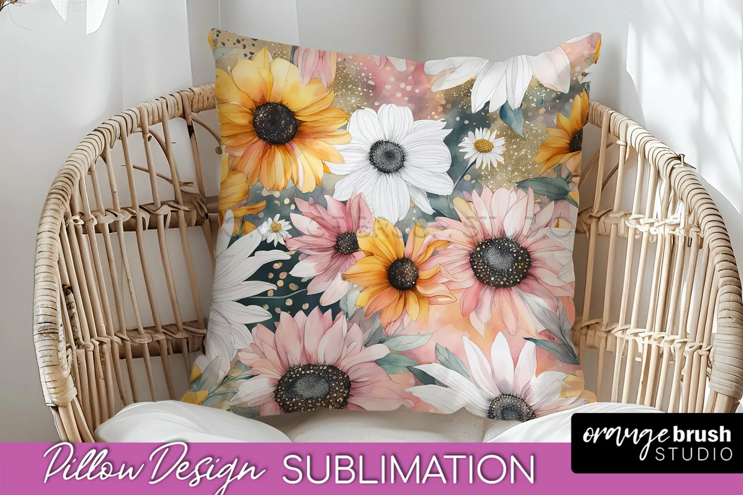 Watercolor Flowers Pillow Cover - Summer Pillow Sublimation product image 1