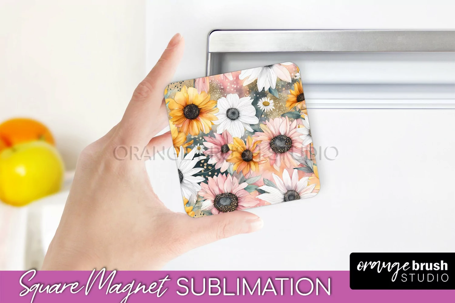 Pink Flowers Magnet Sublimation - Watercolor Magnet Design product image 1