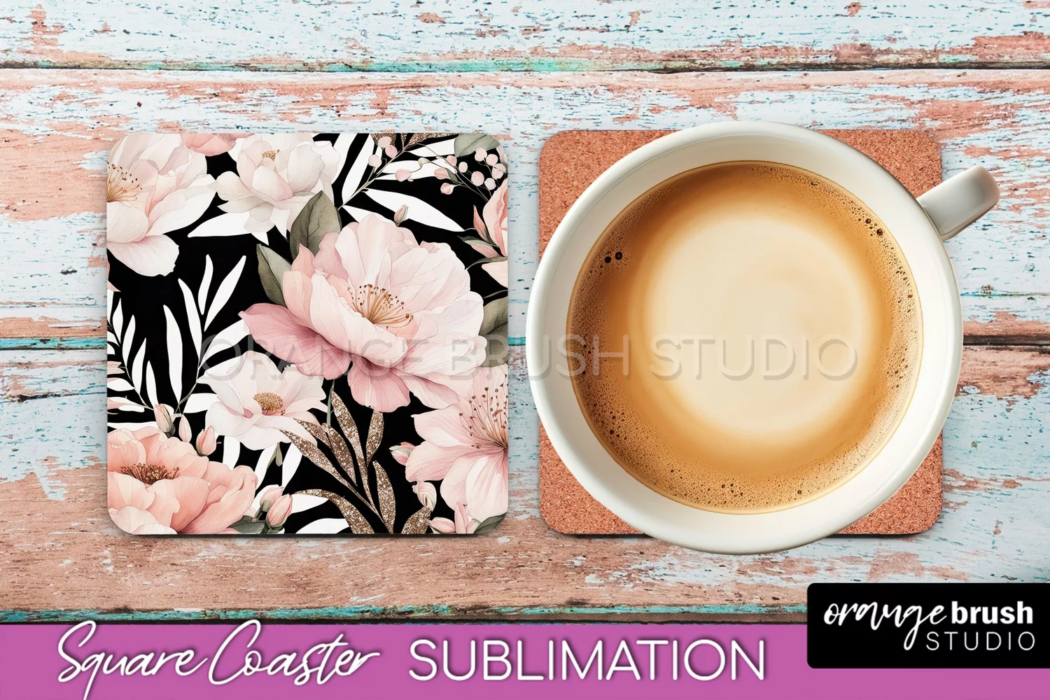 Watercolor Flowers Square Coaster - Floral Pink Sublimation product image 1