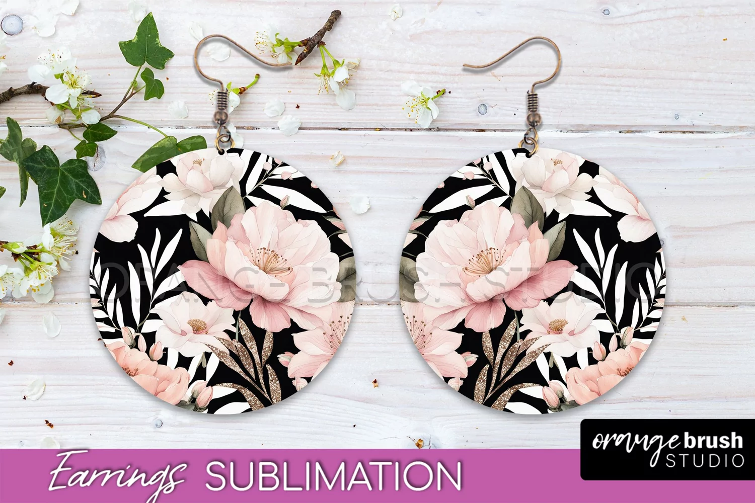 Watercolor Flowers Earrings, Pink Floral Earring Sublimation product image 1