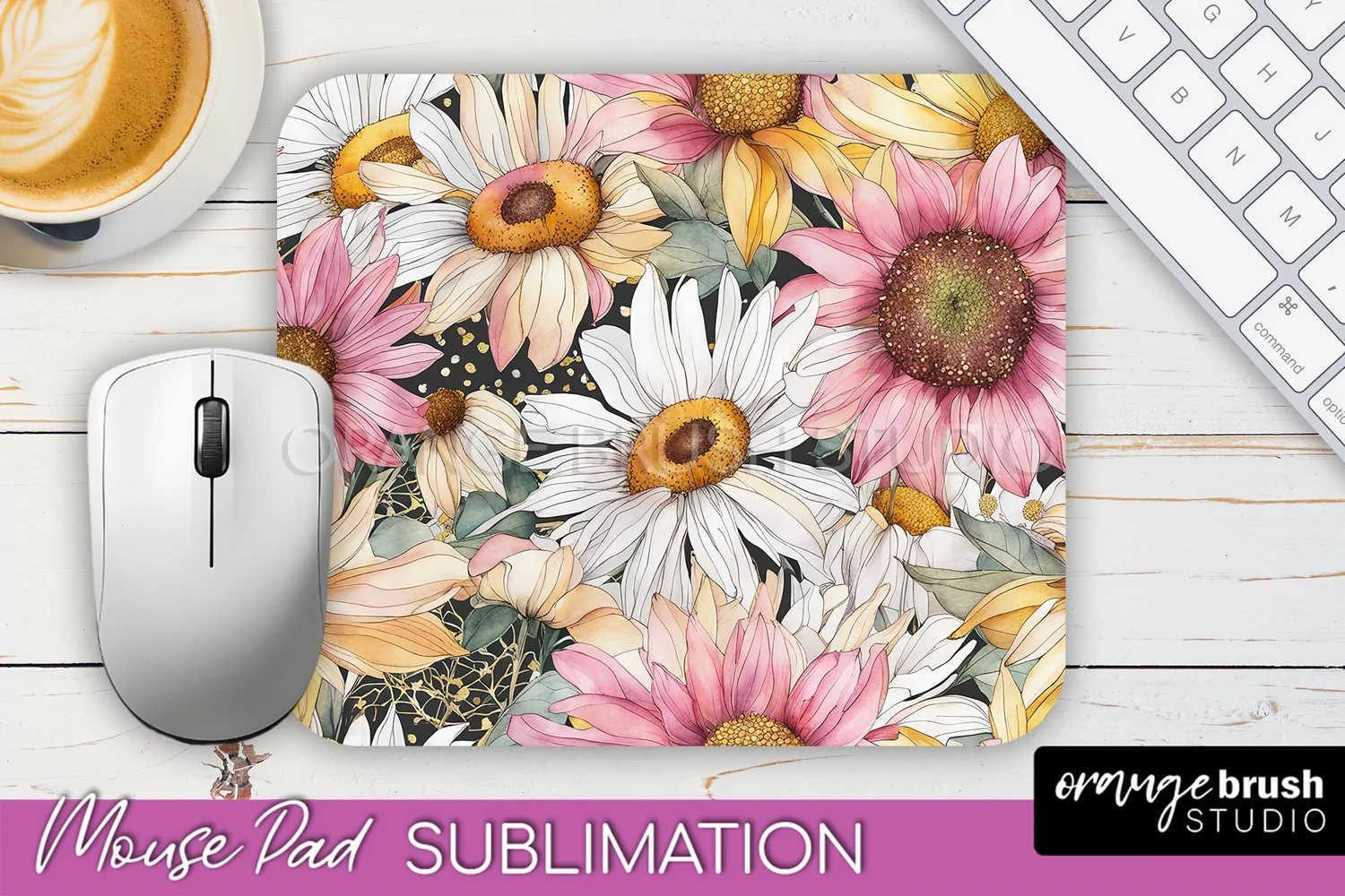 Floral Mouse Pad PNG - Pink Flowers Mousepad Sublimation product image 1