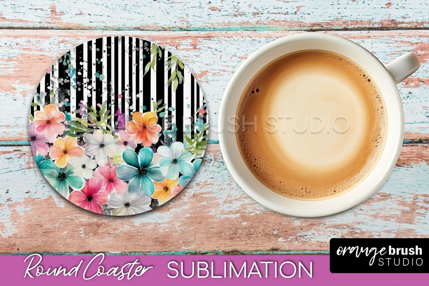 Watercolor Flowers Round Coaster - Floral Pink Sublimation product image 1