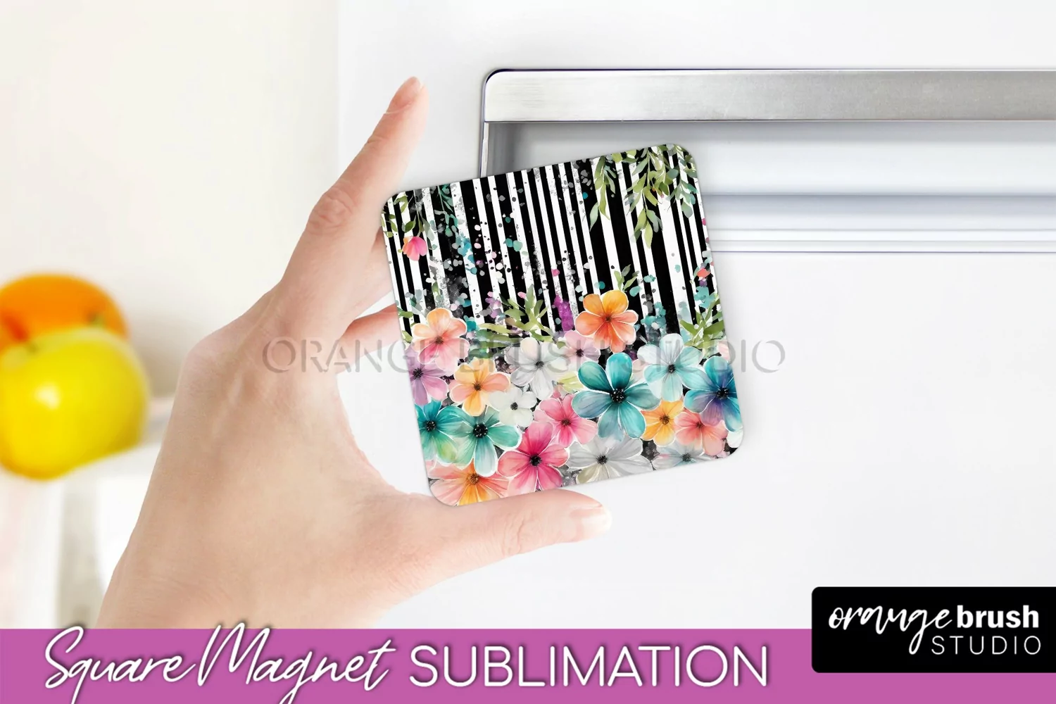 Pink Flowers Magnet Sublimation - Watercolor Magnet Design product image 1