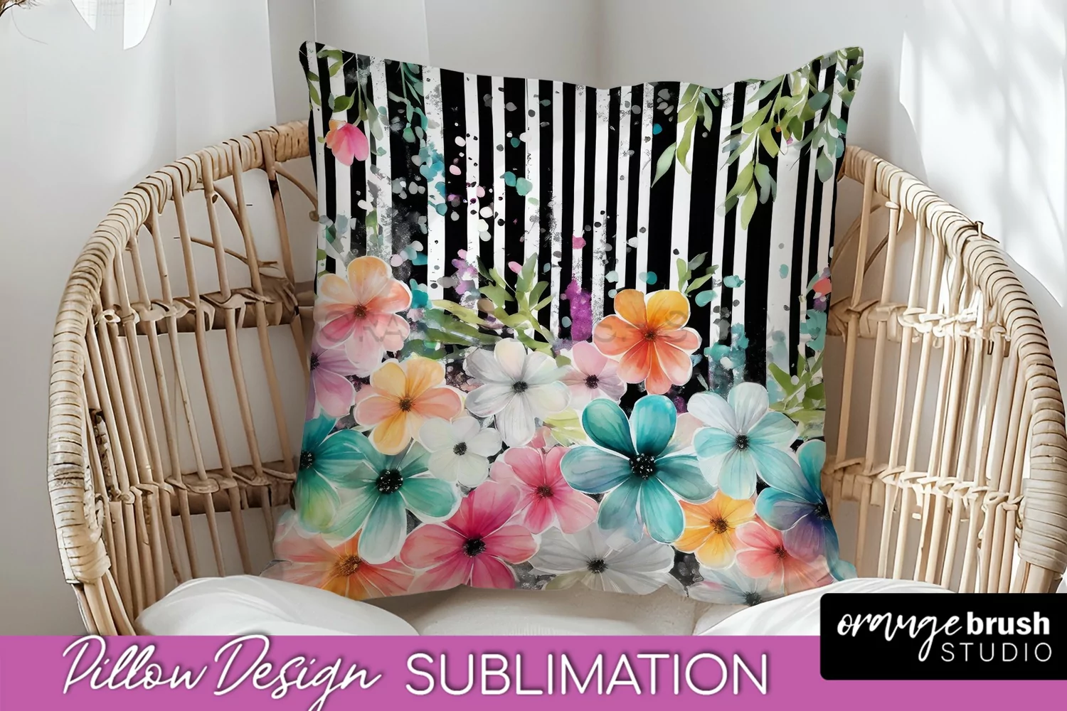 Watercolor Flowers Pillow Cover - Summer Pillow Sublimation product image 1