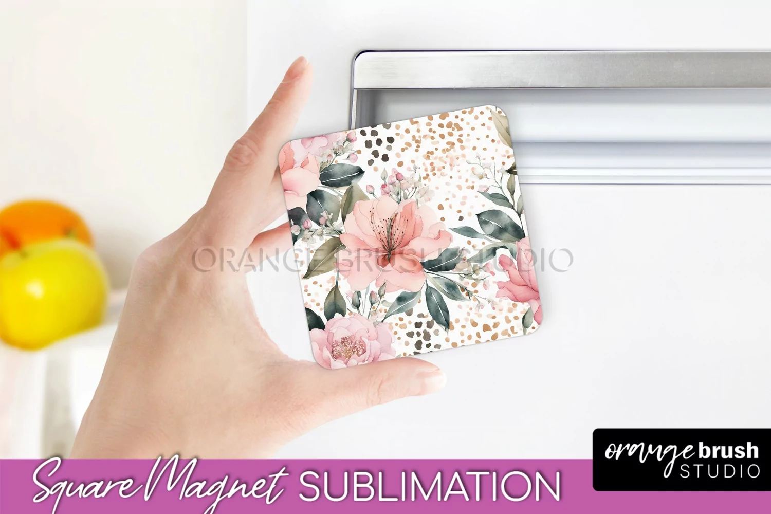 Pink Flowers Magnet Sublimation - Watercolor Magnet Design product image 1