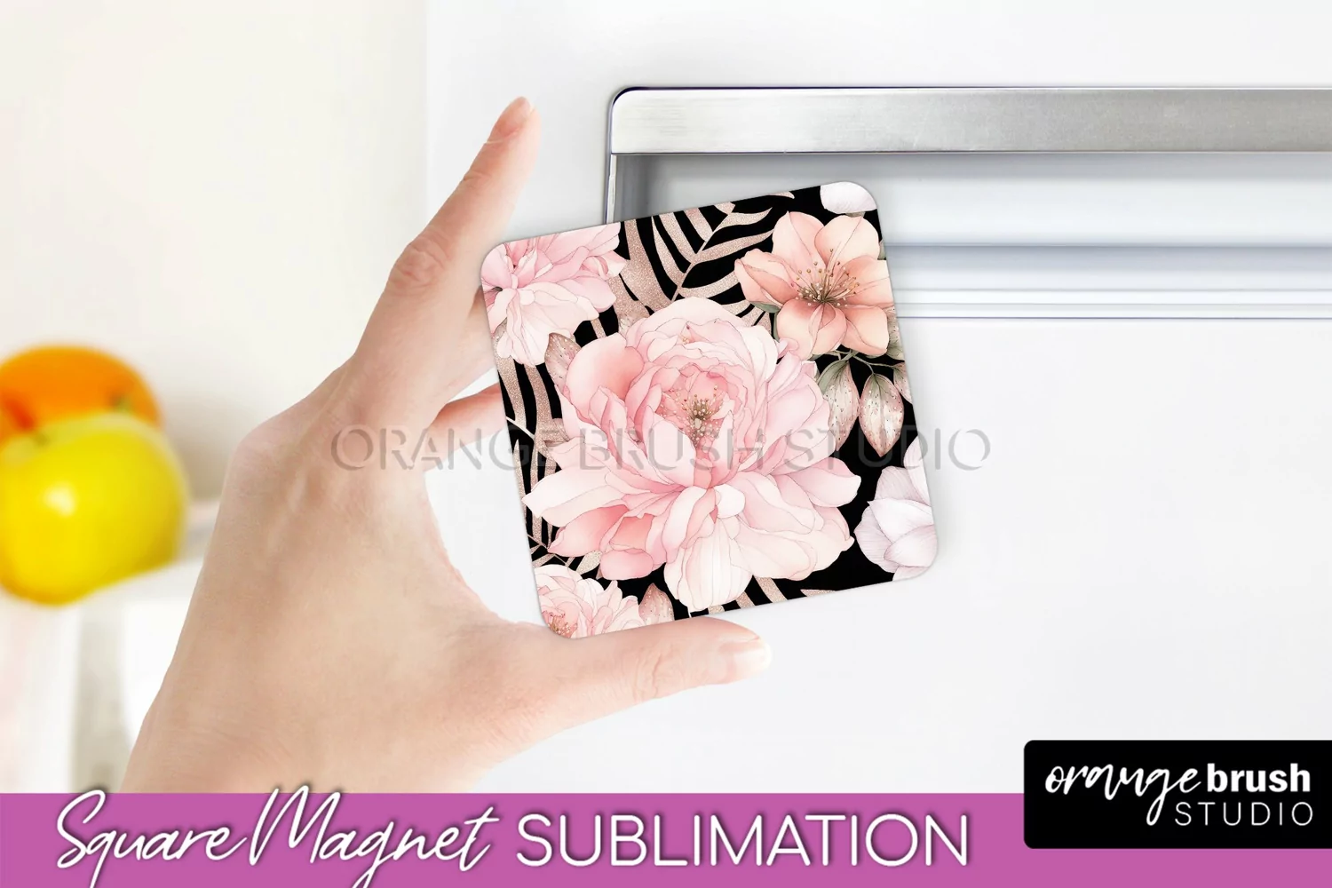Pink Flowers Magnet Sublimation - Watercolor Magnet Design product image 1