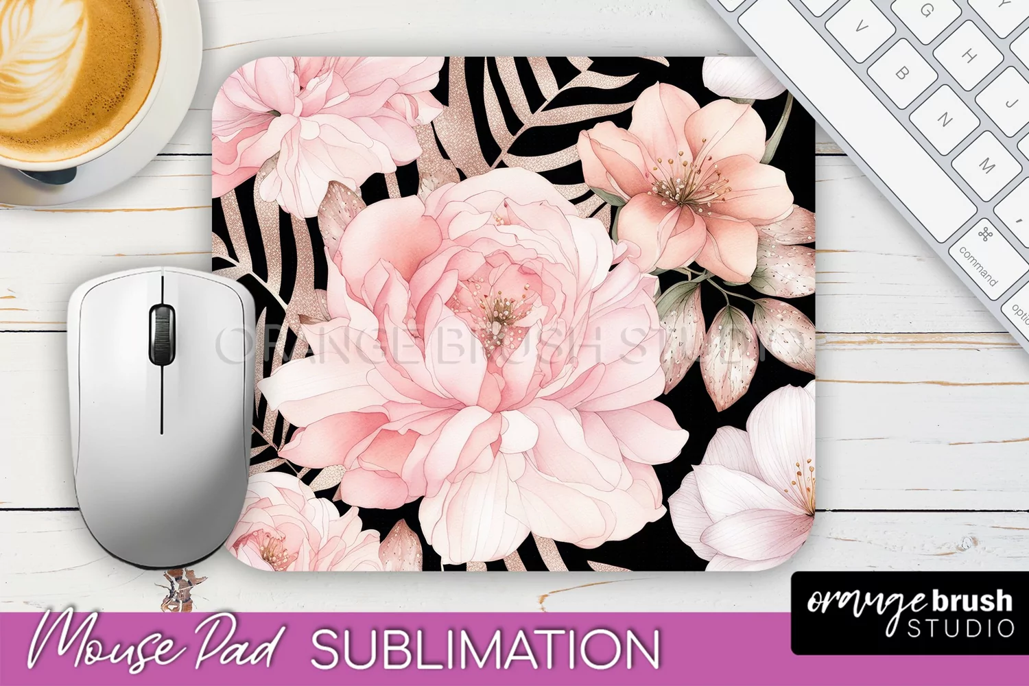 Floral Mouse Pad PNG - Pink Flowers Mousepad Sublimation product image 1
