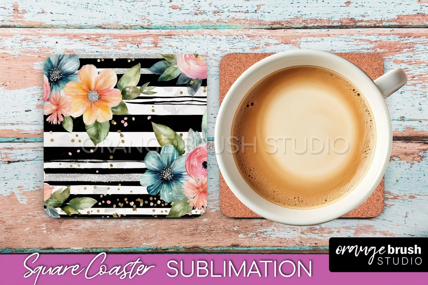Watercolor Flowers Square Coaster - Floral Pink Sublimation product image 1