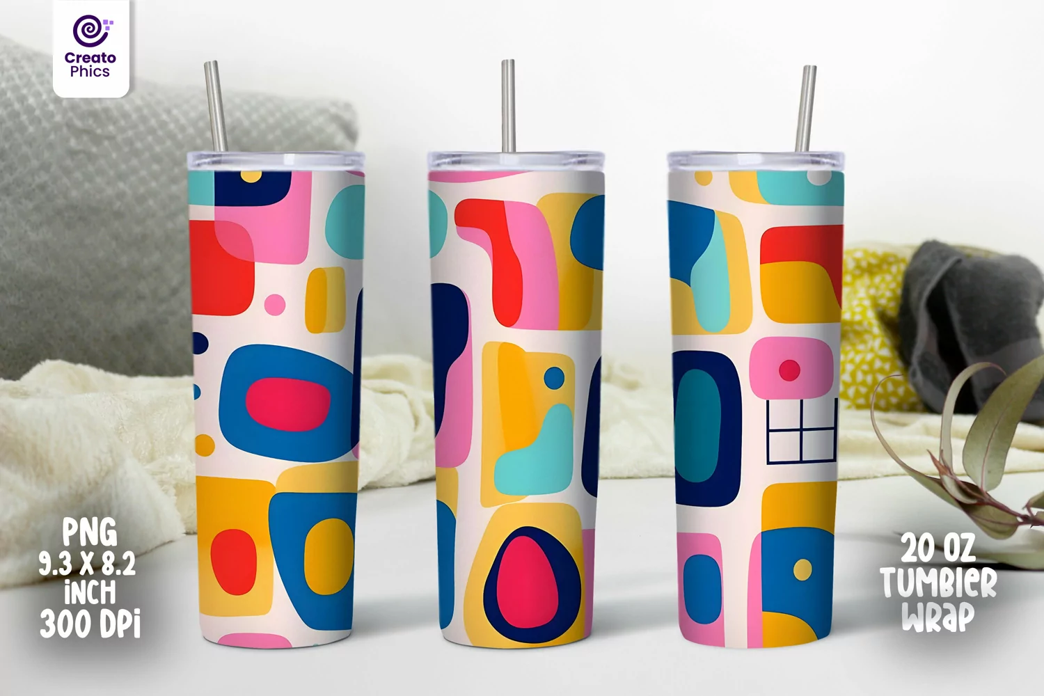 tumbler wrap sublimation, tumbler sublimation, 20 oz tumbler wrap, colorful abstract shapes, pastel,