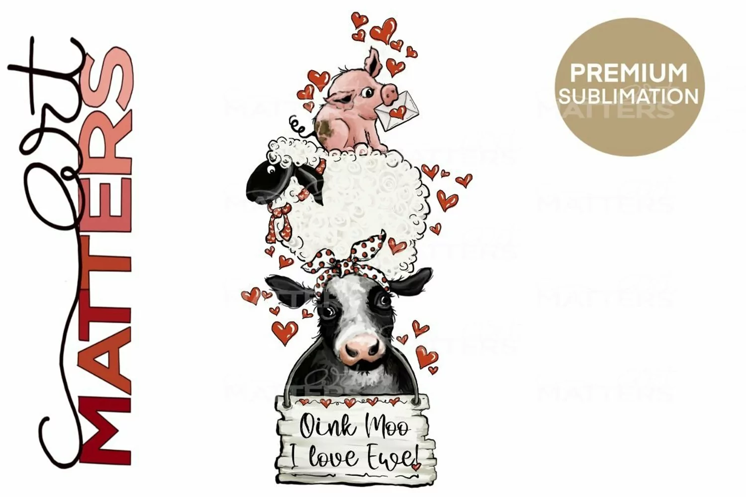 Oink Moo I Love Ewe! - 300 DPI - Hand Painted product image 1