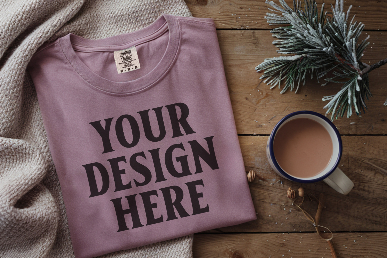 Orchid Comfort Colors 1717 Christmas Folded T-Shirt Mockup product image 1