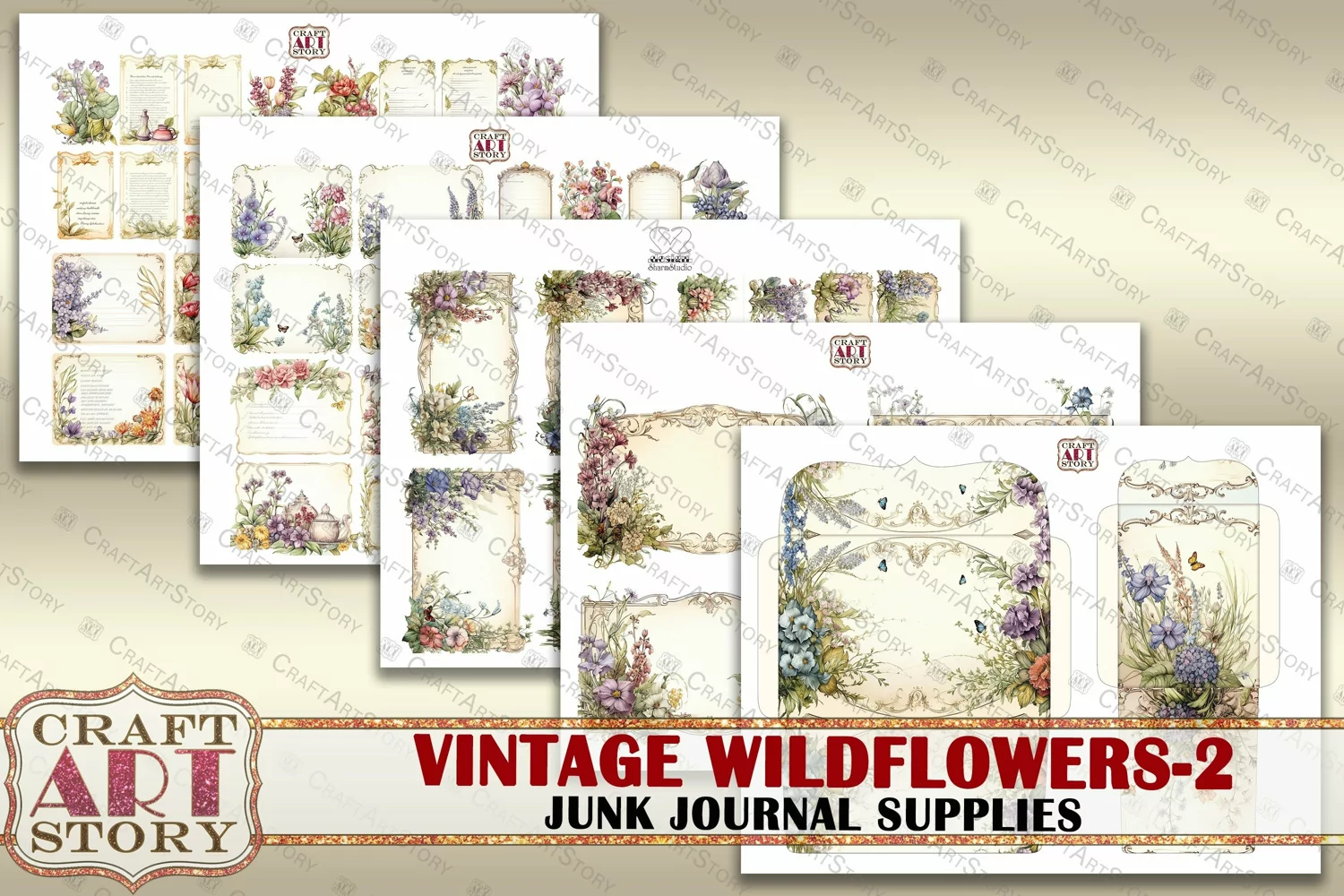 Vintage Wildflowers junk journal Supplies-2,Botanical product image 1