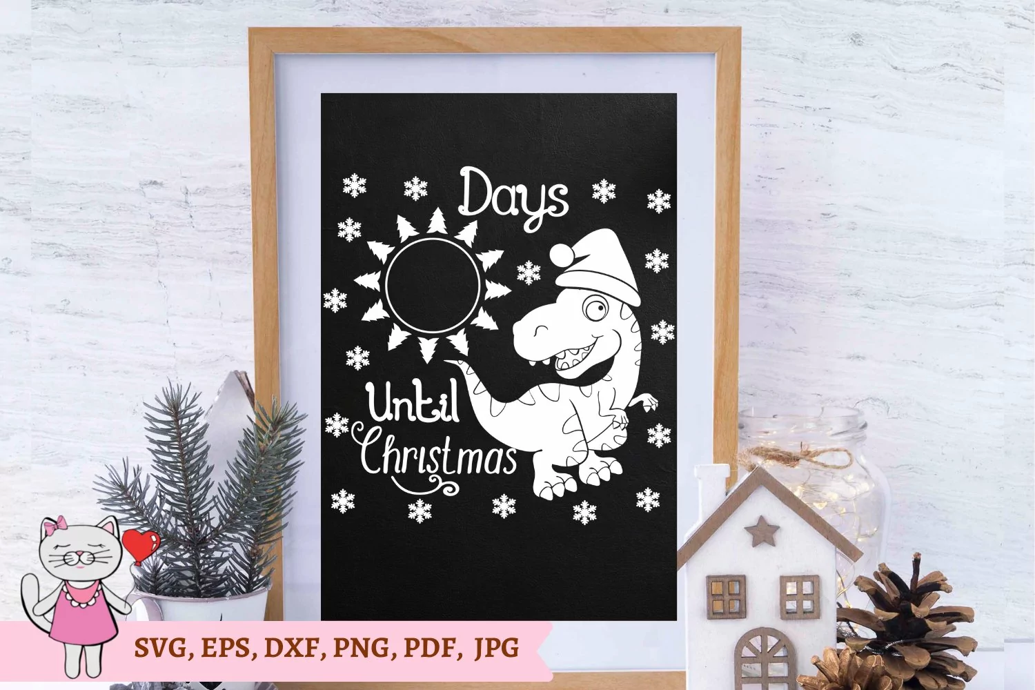 Dinosaur Christmas svg, Countdown Chalkboard Days, T-Rex Svg product image 1