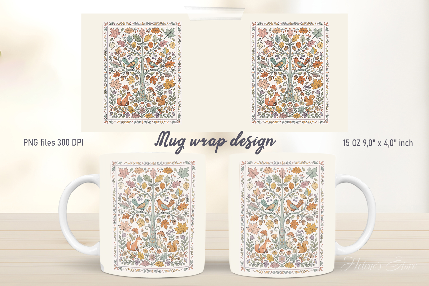 Autumn tree mug wrap design png| Cute autumn forest product image 1