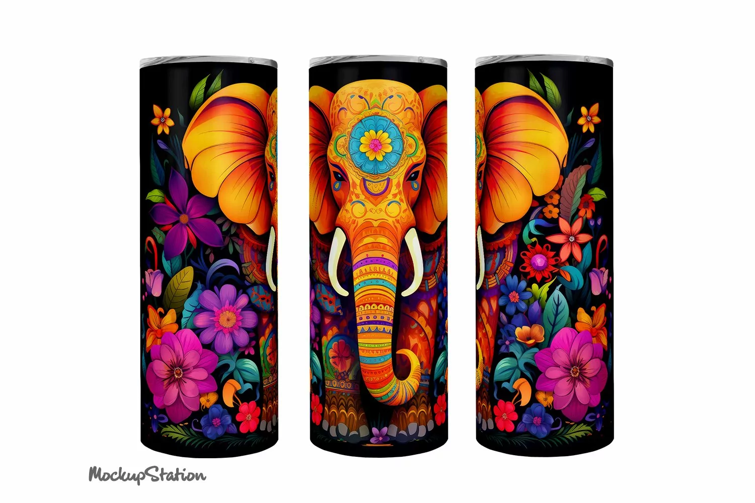 Elephant Tumbler Wrap PNG | Seamless Boho Design product image 1
