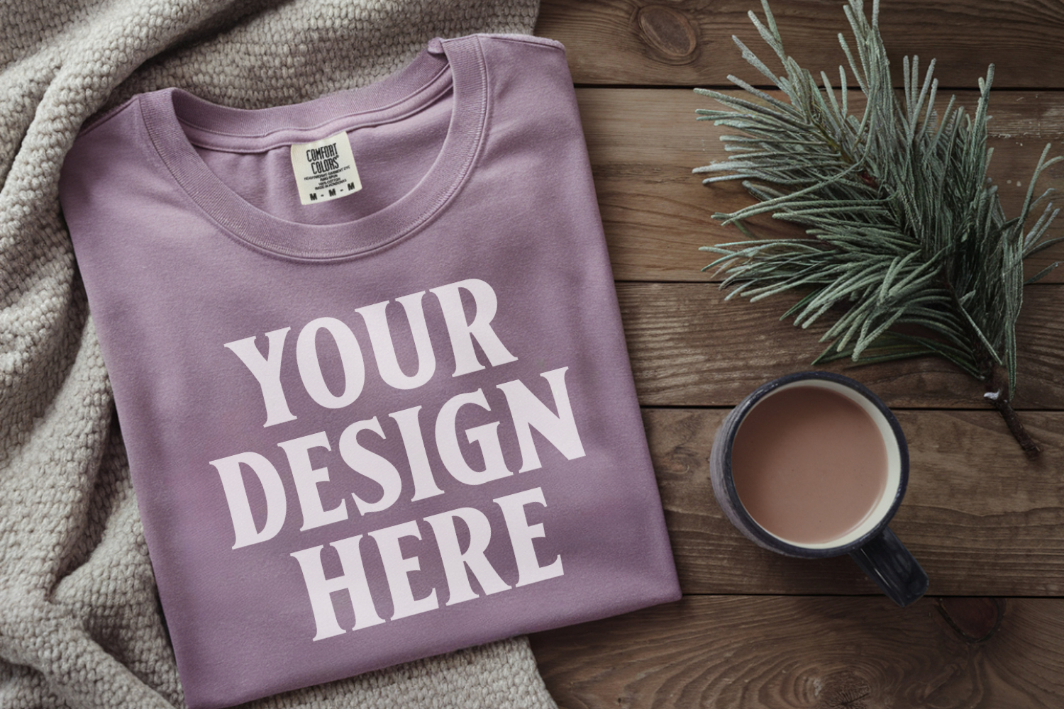 Orchid Comfort Colors 1717 Christmas Folded T-Shirt Mockup product image 1