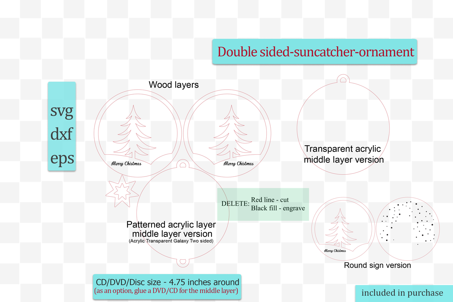 Christmas tree words Christmas Suncatcher Ornament svg product image 1