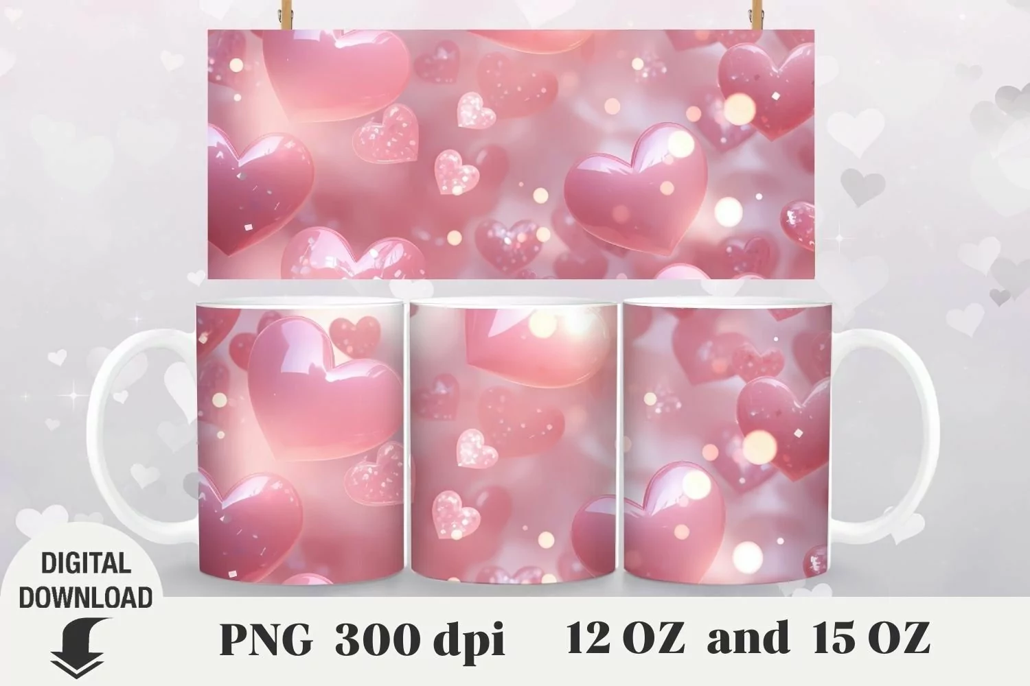 Valentine Mug Wrap, heart 3d Mug Sublimation product image 1