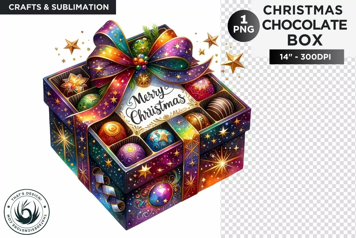 Festive Christmas Chocolate Box png clipart for sublimation product image 1