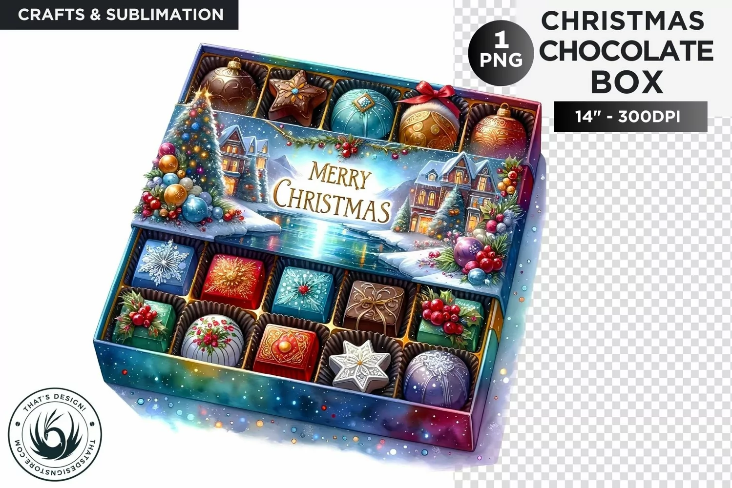 Festive Christmas Chocolate Box png clipart V2 product image 1