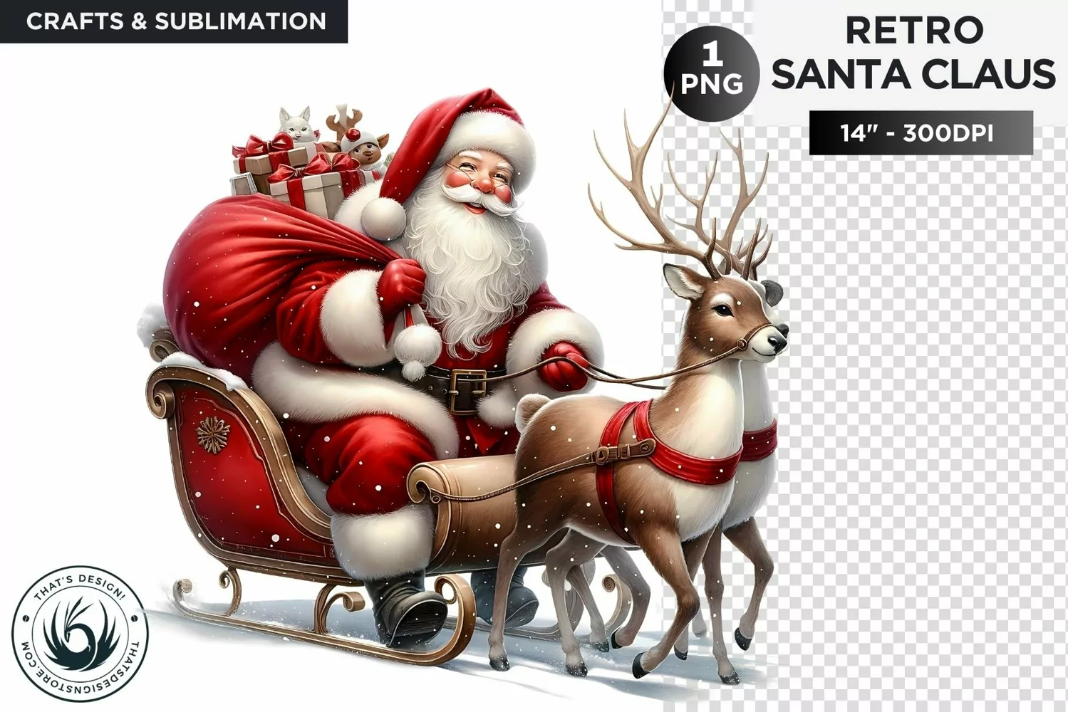 Emotional Santa claus with his reindeer Christmas PNG product image 1
