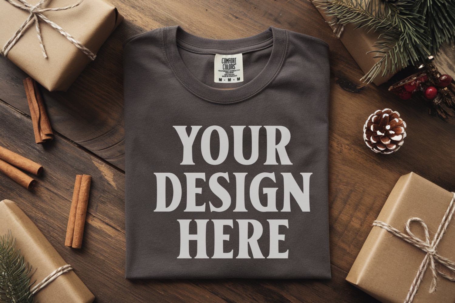 Pepper Comfort Colors 1717 Christmas Folded T-Shirt Mockup product image 1
