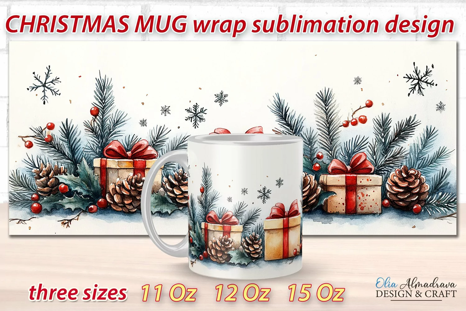 Christmas Mug Sublimation design| Mug Wrap Cricut Template product image 1