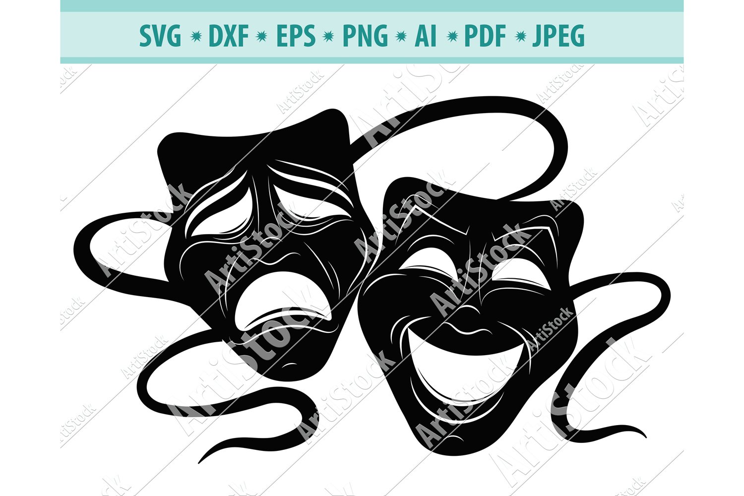 Comedy Tragedy svg, Theatrical mask Png, Theater Dxf, Eps (440767