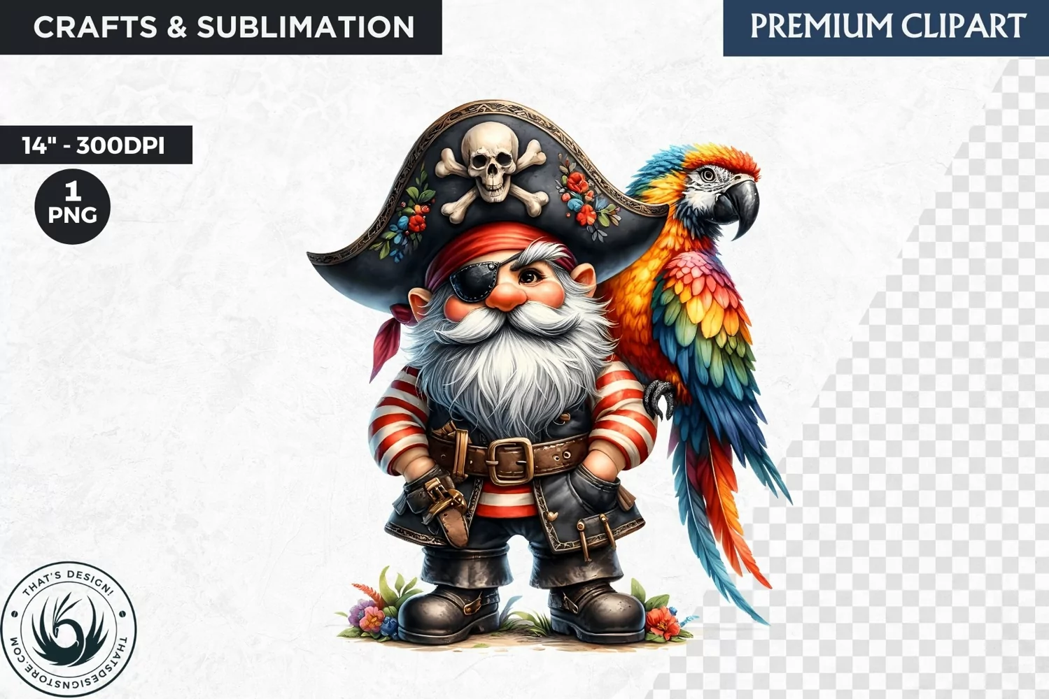 Vintage Pirate Gnome clipart, Corsair Gnome sublimation, PNG product image 1