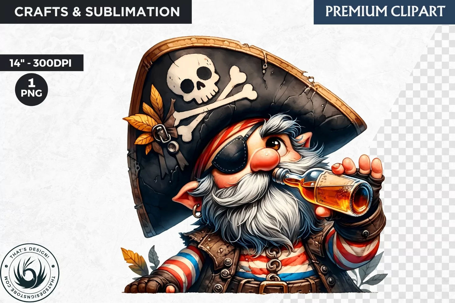 Vintage Pirate Gnome clipart, Corsair Gnome sublimation, PNG product image 1