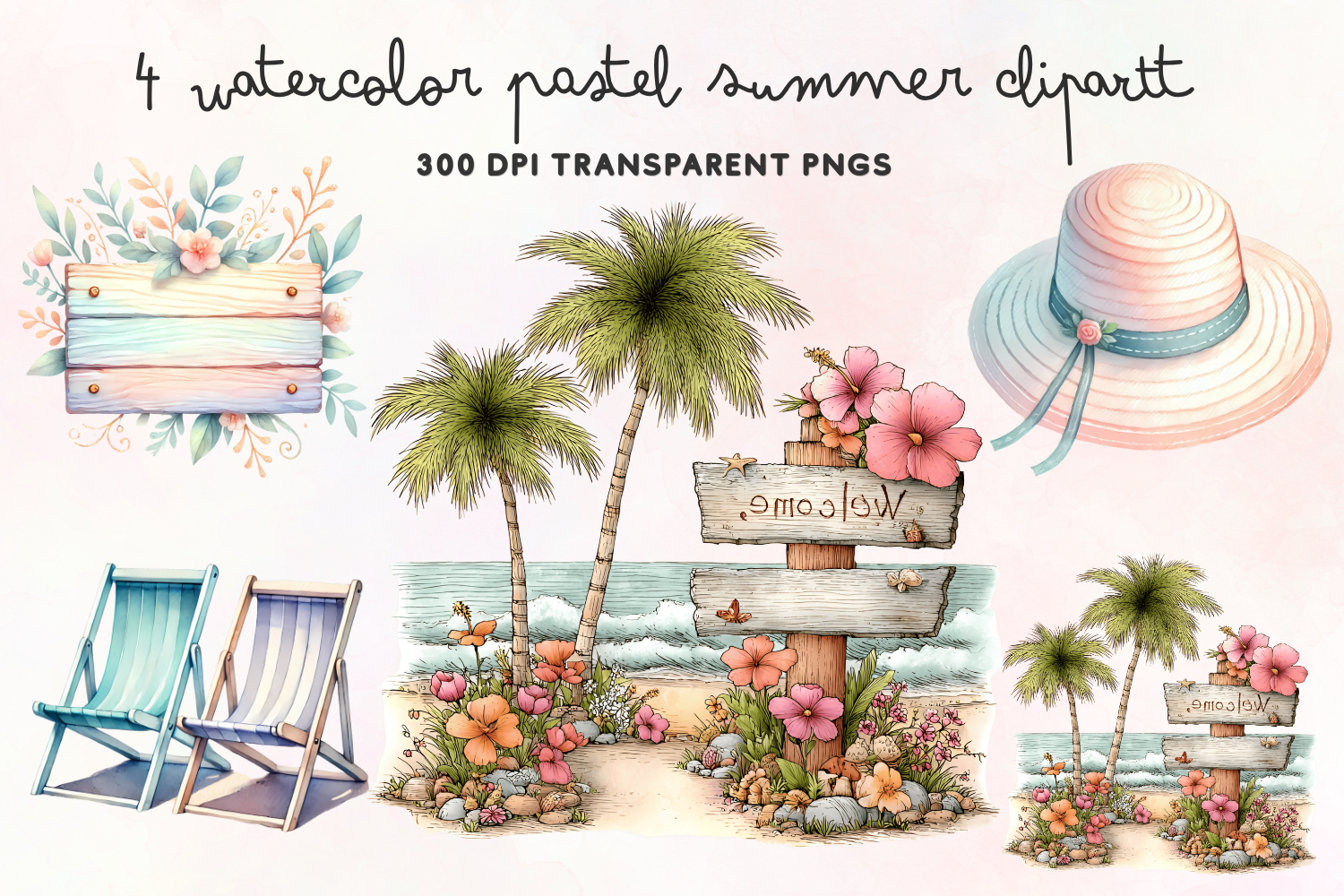Watercolor Pastel Summer Clipart PNG product image 1
