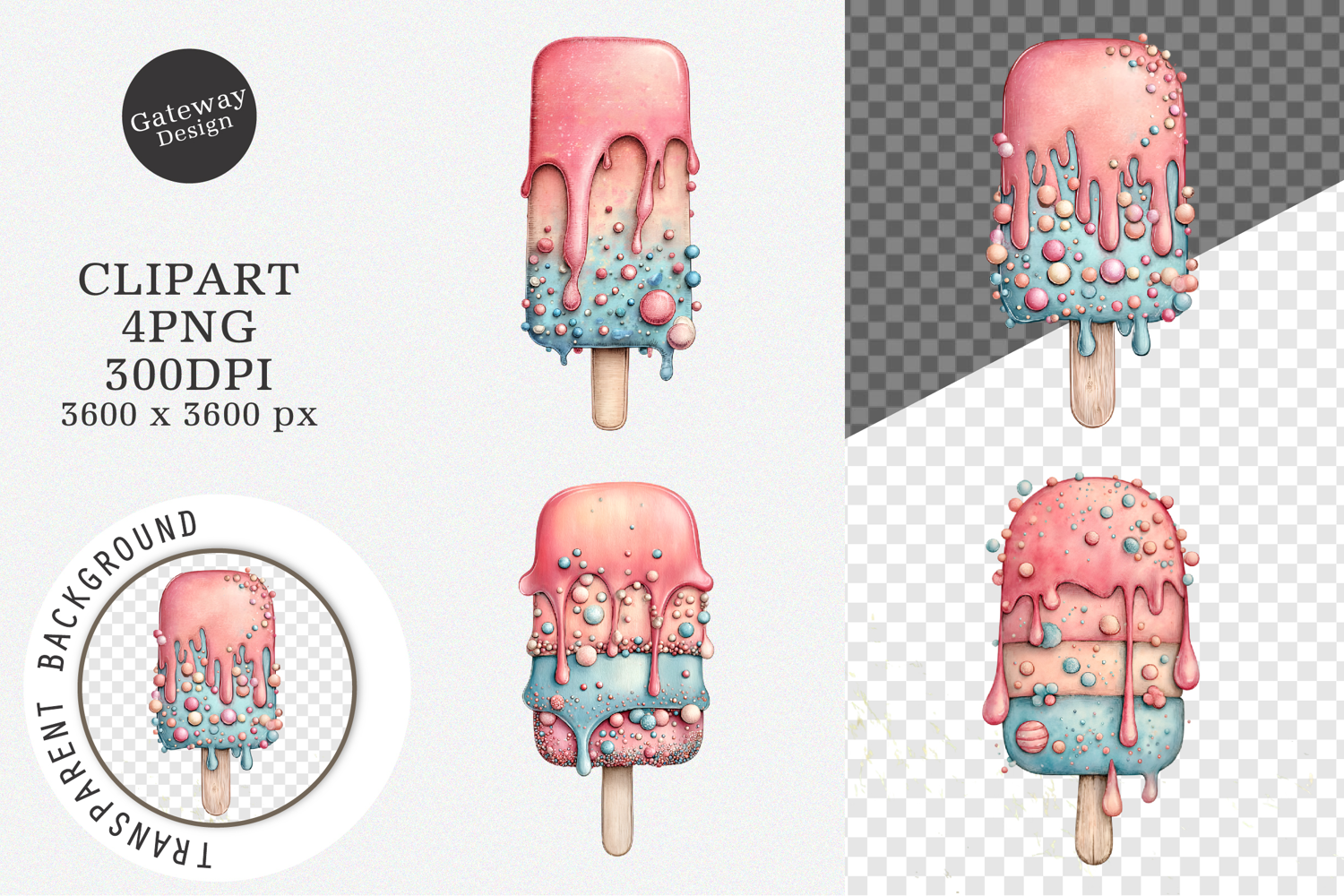 Watercolor Summer Ice-Cream Clipart product image 1