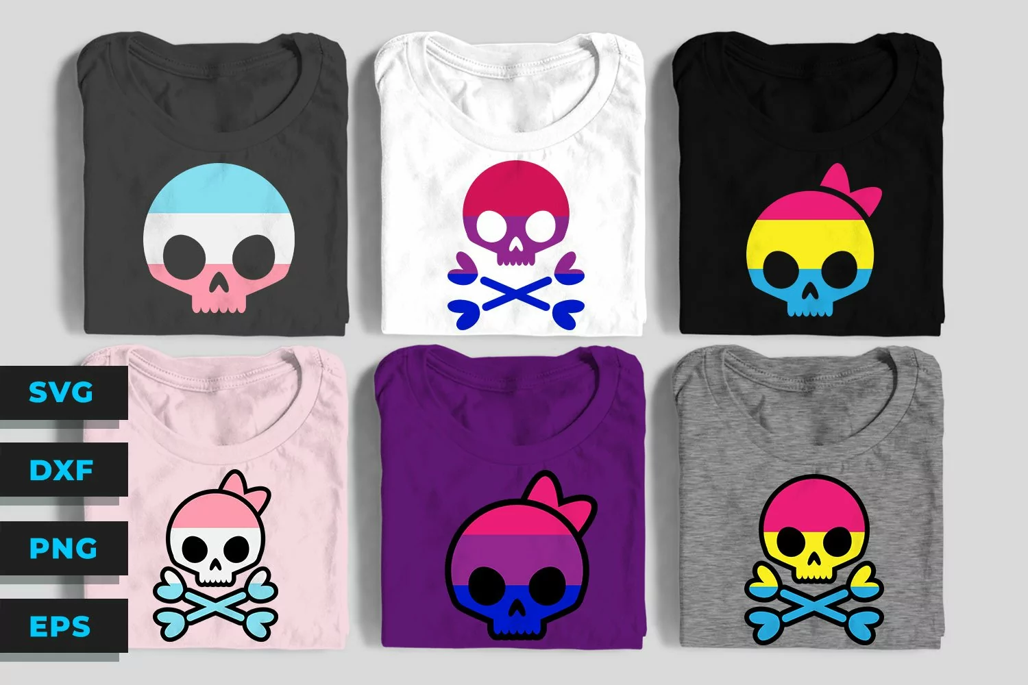 3 color cartoon LGBT skull - Halloween - SVG product image 1
