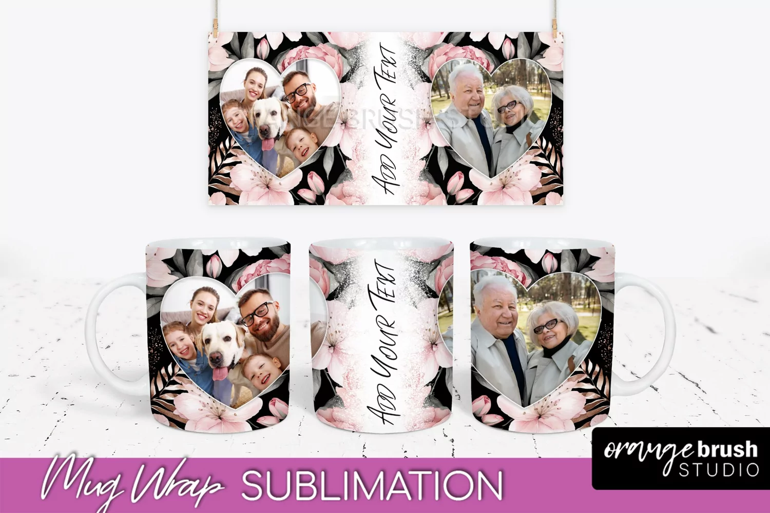 Add Your Photo Mug Wrap -Floral Mug Sublimation Design product image 1