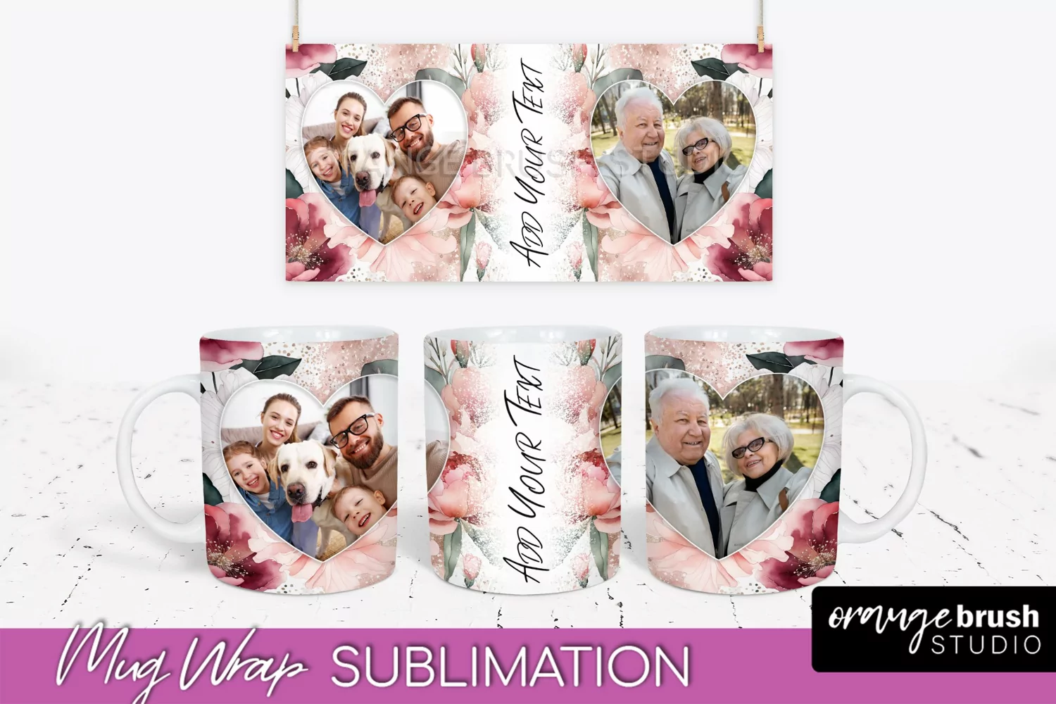 Add Your Photo Mug Wrap -Floral Mug Sublimation Design product image 1