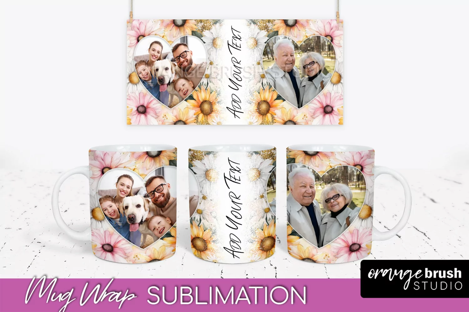 Add Your Photo Mug Wrap -Floral Mug Sublimation Design product image 1