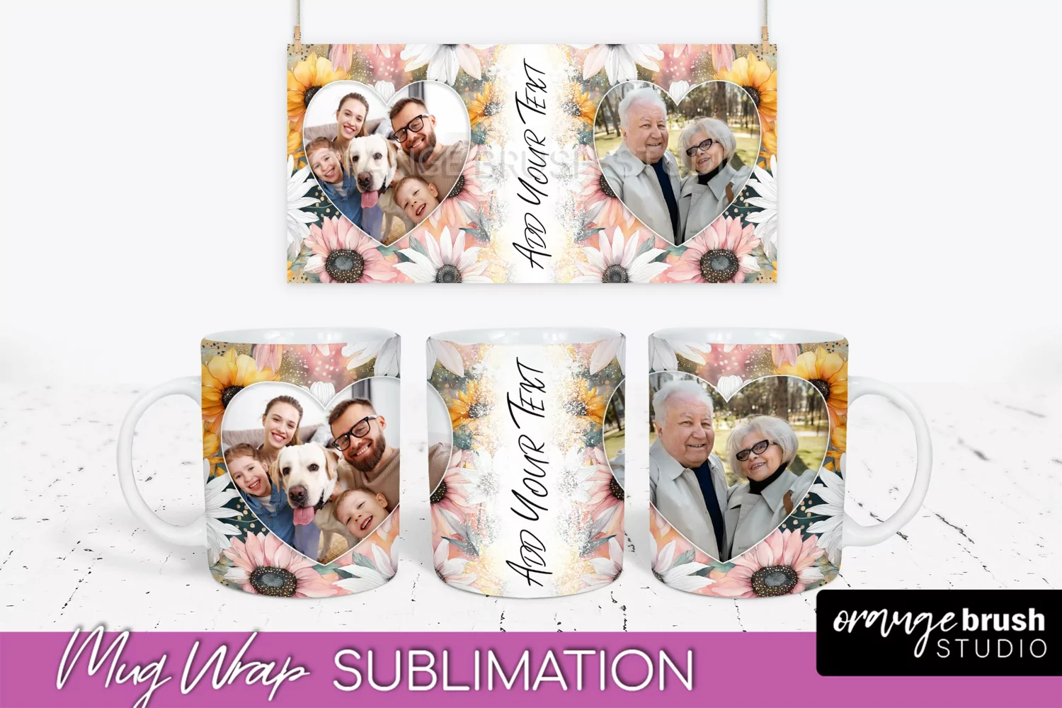 Add Your Photo Mug Wrap -Floral Mug Sublimation Design product image 1