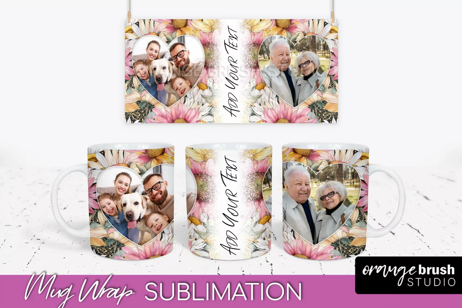 Add Your Photo Mug Wrap -Floral Mug Sublimation Design product image 1