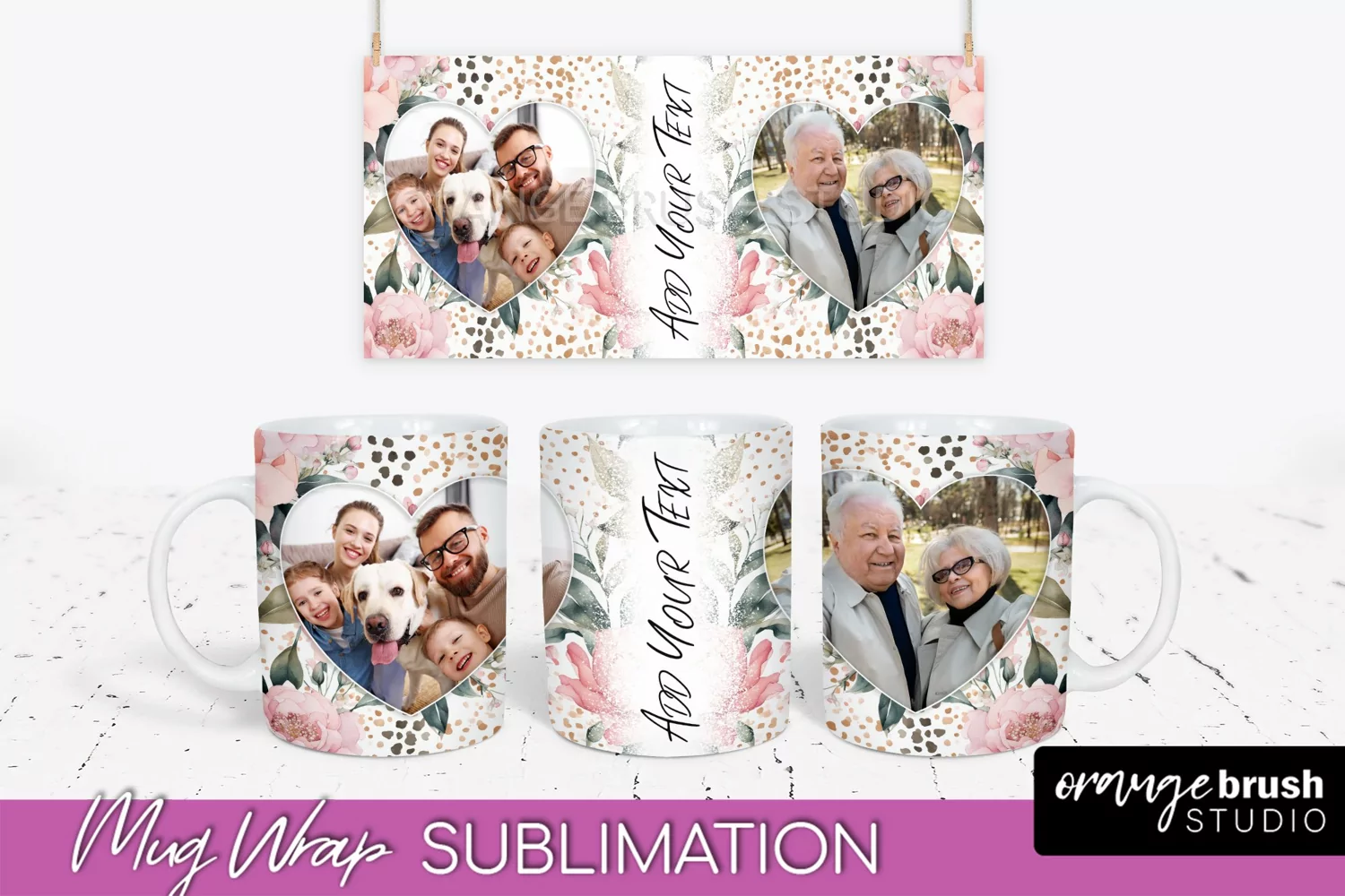 Add Your Photo Mug Wrap -Floral Mug Sublimation Design product image 1
