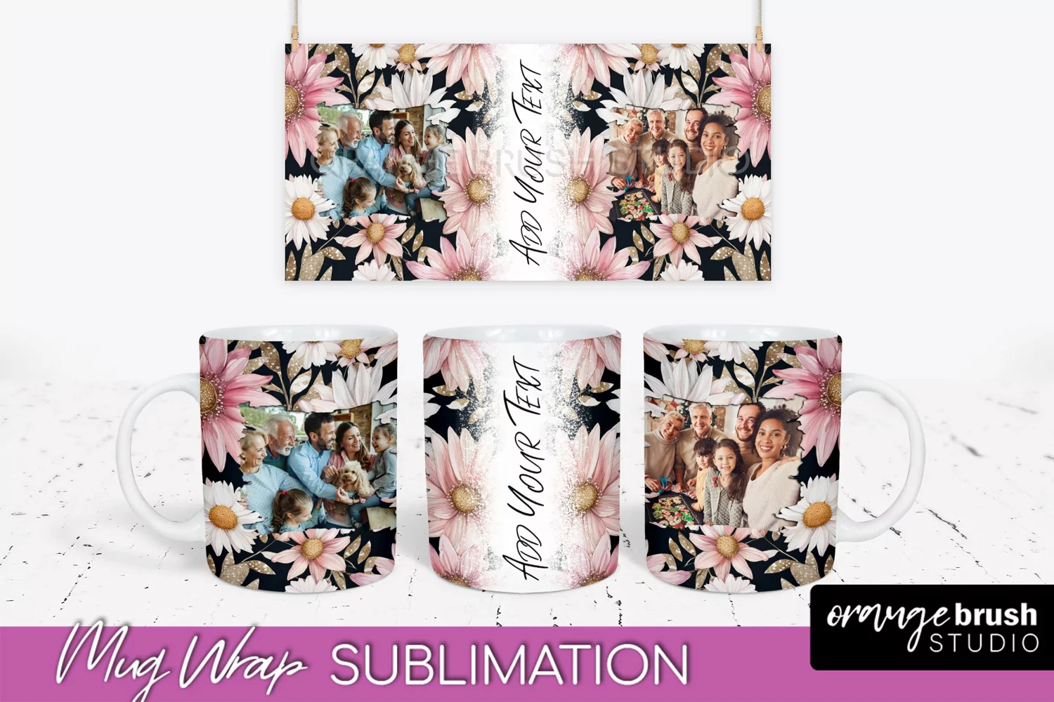 Add Your Photo Mug Wrap -Floral Mug Sublimation Design product image 1
